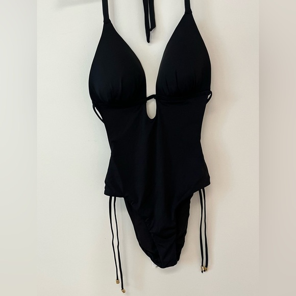 Bar III Women's Size Small Solid Cutout One-Piece Swimsuit Black - Picture 4 of 9